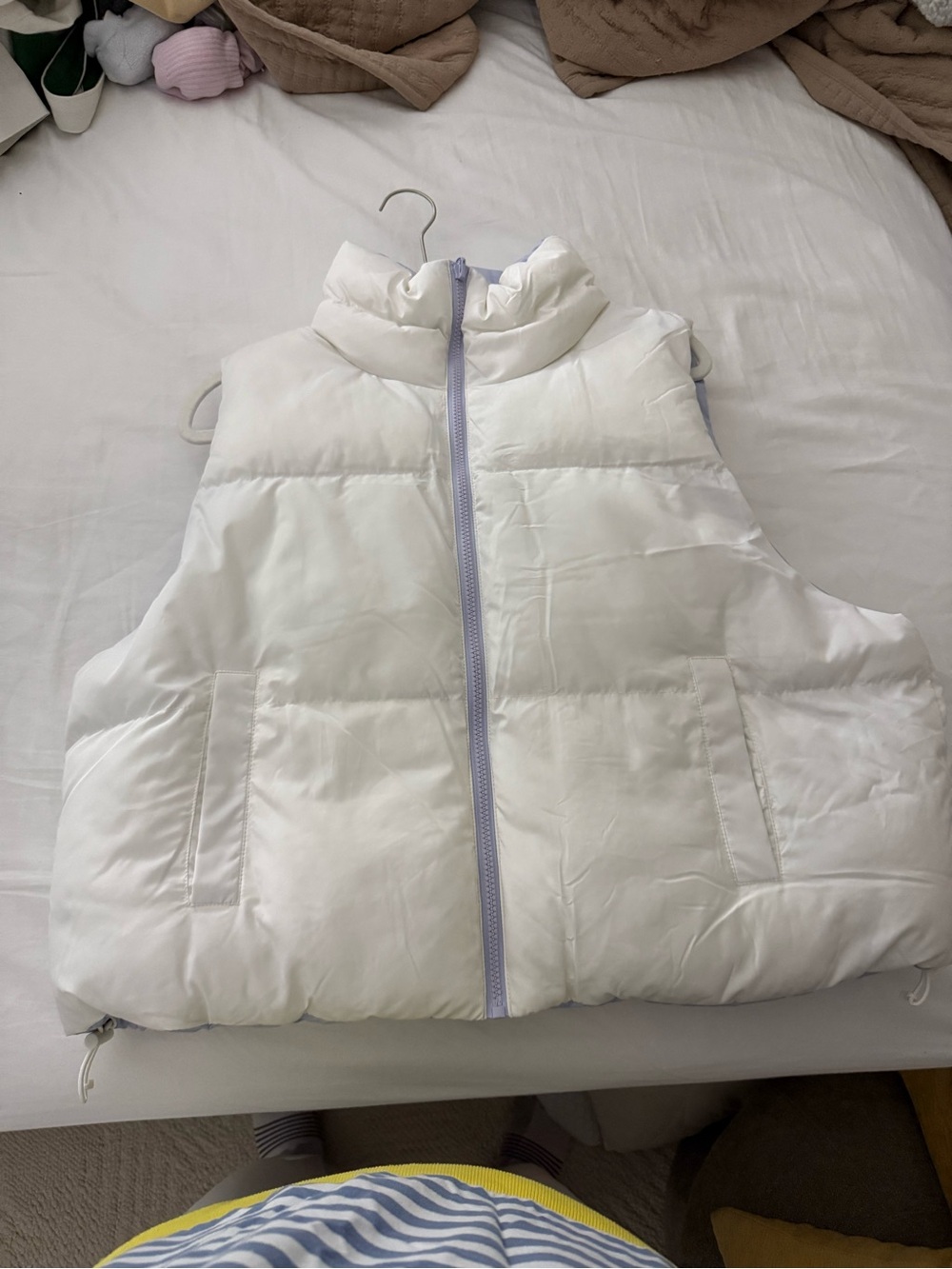 Women's White Puffer Vest with High Neck